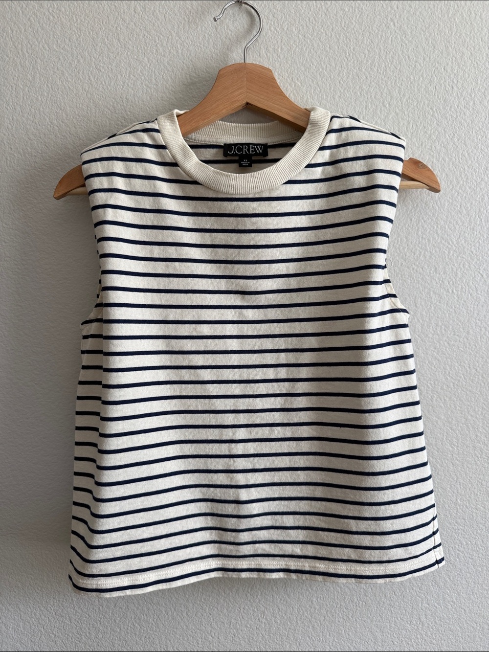 J. Crew Cream and Navy Striped Sleeveless Knit Tank with padded shoulders